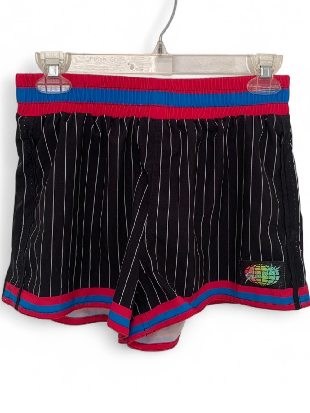 Slunks Black Pinstripe Athletic Shorts with Pink and Blue Trim